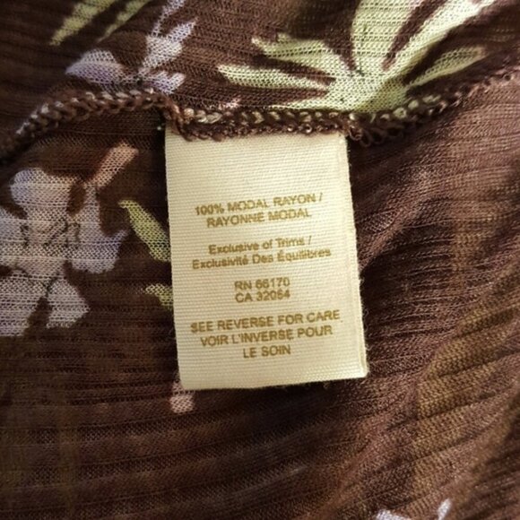 FREE PEOPLE Brown Periwinkle Floral Ribbed Knit V-Neck Short Sleeve Y2K Blouse - Picture 8 of 11